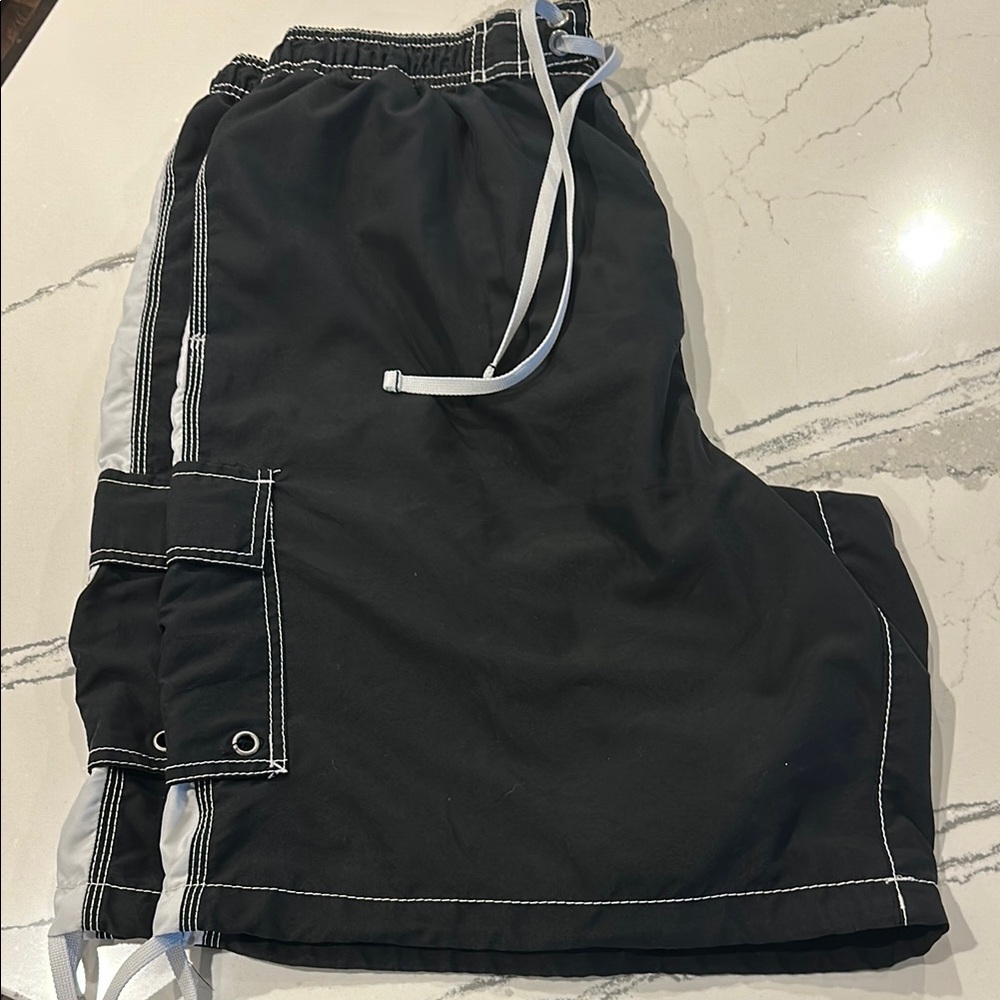 Black and White Drawstring Shorts